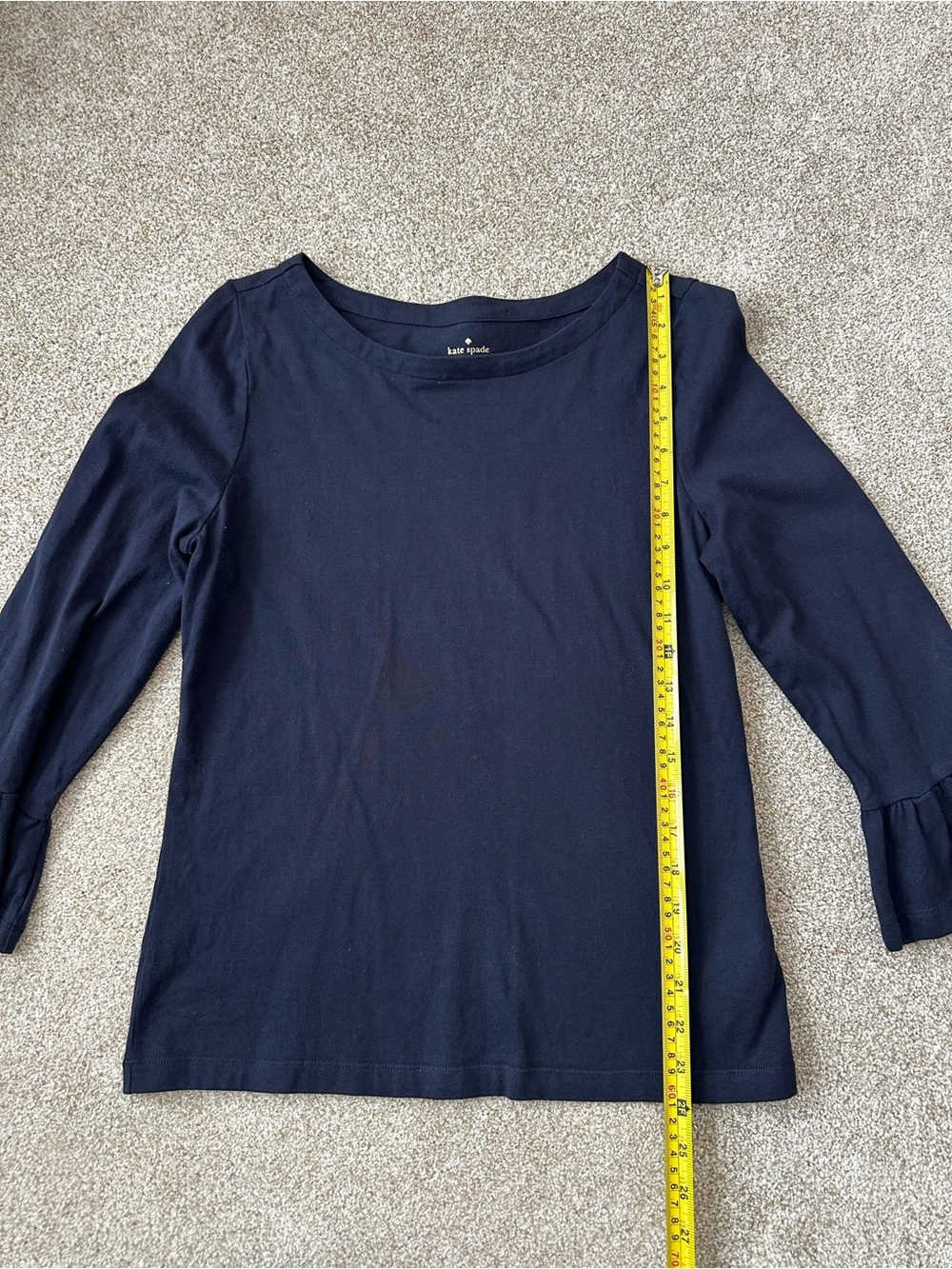 Kate Spade Navy Blue Cotton Ruffle Bell Sleeve Top Medium - Picture 5 of 7